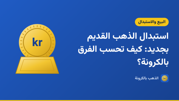 صورة توضيحية لمقال «استبدال الذهب القديم بجديد: كيف تحسب الفرق بالكرونة؟» بشعار الذهب بالكرونة ورسم لعملة وسبيكة ذهبية